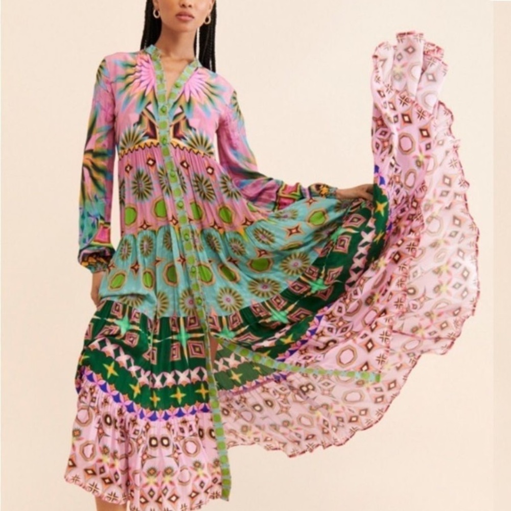 Siddhartha Bansal Anthropologie mixed print Floral Maxi Dress Large Petite